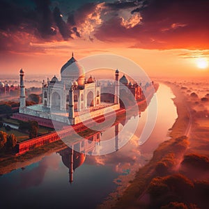 The Taj Mahal, India at sunset