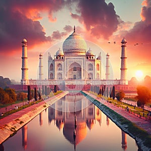 The Taj Mahal, India at sunset