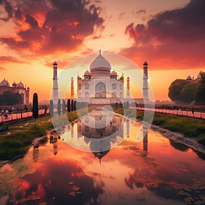 The Taj Mahal, India at sunset