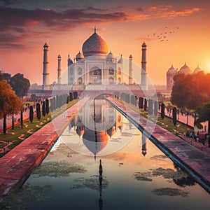 The Taj Mahal, India at sunset