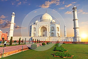 Taj Mahal in India, wonderful sunset view, Agra