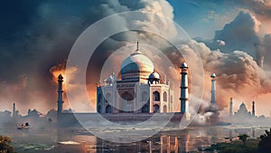 The Taj Mahal is a mausoleum-mosque located in Agra, India, on the banks of the Jamna River, built by order of the