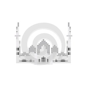 Taj Mahal pixel art. Agra landmark 8 bit. India showplace Pixelate 16bit. Old game computer graphics style