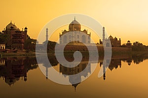 Taj Mahal reflection in the yamuna river. photo