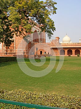 The Taj Mahal`s adjacent buildings. Agra, India.Muslim islamic architecture style