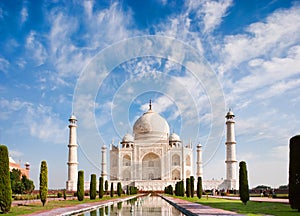 Taj Mahal on a sunny day with beautiful sky