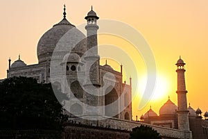 Taj Mahal at sunset in Agra, Uttar Pradesh, India