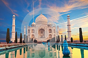 Taj Mahal sunset view, a UNESCO World Heritage Site, famous landmark of Agra, India