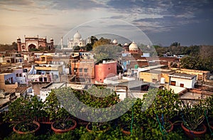 Taj Mahal view from rooftop restaurant in India