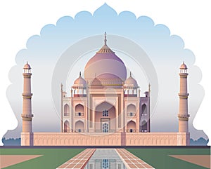 Taj Mahal through the window acient India - Illustration