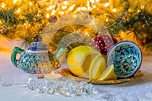 Tajik, Christmas still life in the Tajik style with the national dishes