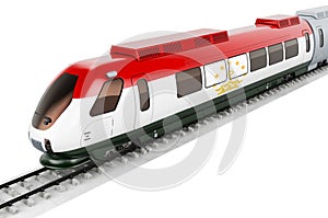 Tajik flag painted on the high speed train. Rail travel in the Tajikistan, concept. 3D rendering