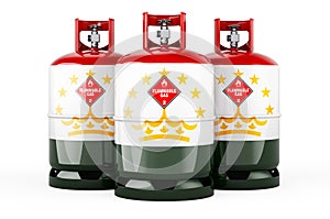 Tajik flag painted on the propane cylinders with compressed gas, 3D rendering