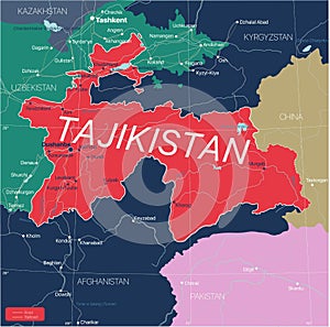 Tajikistan country detailed editable map