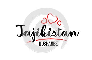 Tajikistan country with red love heart and its capital Dushanbe creative typography logo design