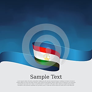 Tajikistan flag on blue white background. Cover for tajik business booklet. Wavy ribbon with the tajikistan flag. Vector banner