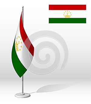TAJIKISTAN flag on flagpole for registration of solemn event, meeting foreign guests. National independence day of TAJIKISTAN.
