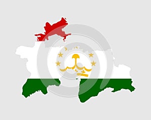 Tajikistan Flag Map. Map of the Republic of Tajikistan with the Tajik country banner. Vector Illustration