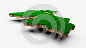 Tajikistan Map soil land geology cross section with green grass and Rock ground texture 3d illustration