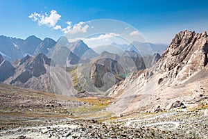 Tajikistan mountains landscape. Scenic view on mountain range on clear summer day. Pamir-Alay