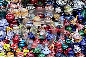 Tajines, plates and pots made on the market in Morocco