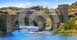 Tajo river in toledo city bridge of Spain