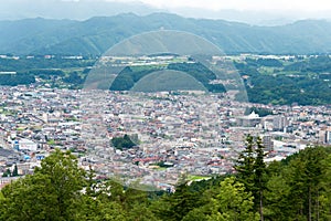 Takayama City view from Ruins of Matsukura Castle in Takayama, Gifu, Japan