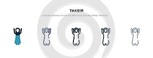 Takbir icon in different style vector illustration. two colored and black takbir vector icons designed in filled, outline, line