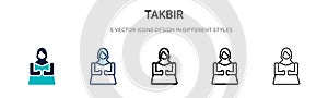 Takbir icon in filled, thin line, outline and stroke style. Vector illustration of two colored and black takbir vector icons