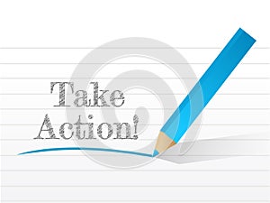 Take action message written on a notepad