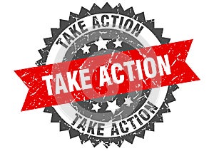 take action stamp. take action grunge round sign.