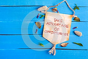 Take advantage of opportunities text on Paper Scroll