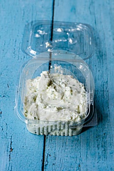 Take Away Appetizer Girit Ezmesi / Cretan Dish with Yogurt, Garlic and Cheese. Greek Food in Plastic Box Container