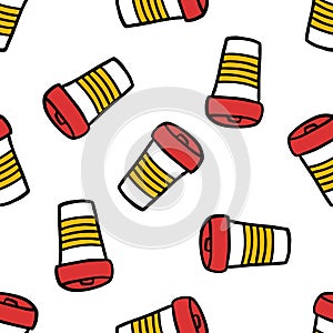 Take away coffee cup seamless doodle pattern