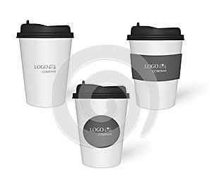 Take away coffee cup with sticker and sleeve for brand identity design
