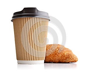 Take away coffee and fresh croissant