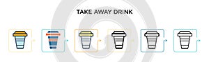 Take away drink vector icon in 6 different modern styles. Black, two colored take away drink icons designed in filled, outline,