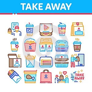 Take Away Food And Drink Delivery Icons Set Vector