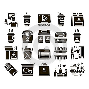 Take Away Food And Drink Delivery Icons Set Vector