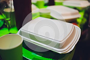 Take away food in foil boxes in Chinese restaurant kitchen Food ready for home delivery.