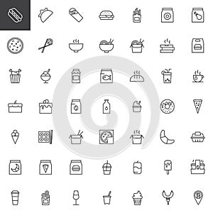 Take away food outline icons set