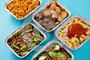 Take away healthy food in foil boxes