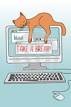 Take a break! illustration with cute cat