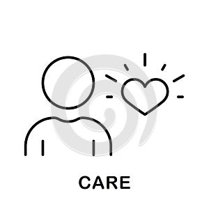 Take Care Line Icon. Love People, Friendship, Family Support Linear Pictogram. Person with Heart Shape Outline Symbol