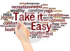 Take it Easy word cloud hand writing concept