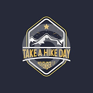 Take A Hike Day. November 17. Rubber stamp, background, label, poster, greeting card, letter, banner, vector illustration