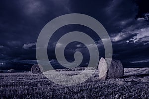 Infrared photography - ir photo of landscape with tree under sky with clouds - the art of our world and plants in the infrared cam