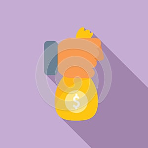 Take money bag collateral icon flat vector. Investment capital