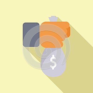 Take money bag icon flat vector. Currency atm safe