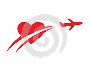 Take Off Plane Flying Through Love or Heart Symbol combined with Swoosh